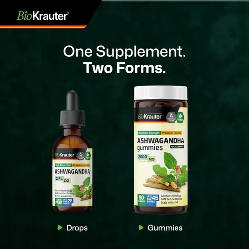 Vista 8 de BIO KRAUTER® Suplementos de Ashwagandha – Gotas líquidas pura Ashwagandha vegana para mujeres y hombres, 685 mg por porción, 2 onzas líquidas