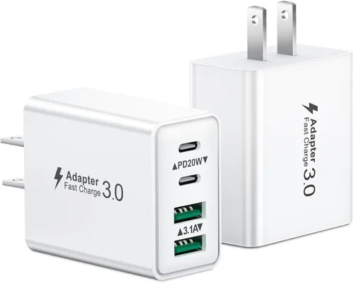 Vista 15 de Bloque de carga USB C, cargador de pared USB C de 40 W, adaptador de corriente PD de doble puerto, enchufe de pared QC USB C, bloque de carga rápida