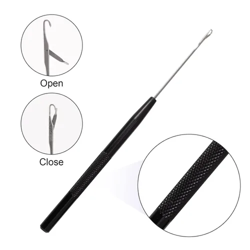 Vista 4 de NEWISHTOOL Kit de herramientas de extensión de cabello de acero inoxidable, gancho para tirar de aguja de bucle y enhebrador, dispositivo de cuentas