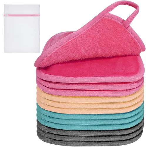 Vista 11 de KODAMO Paño removedor de maquillaje, almohadillas removedoras de maquillaje reutilizables, lavables con bolsa de malla, paños de microfibra para Azul
