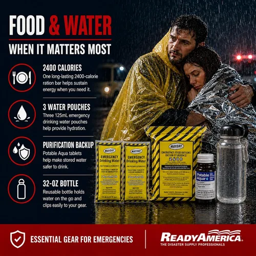 Vista 5 de Ready America 70185 kit de emergencia de gran calidad para 1 persona, mochila para 3 días