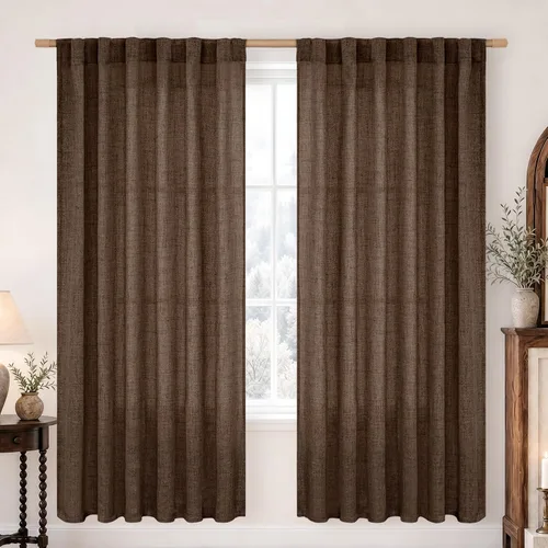 Vista 138 de BGment Cortinas cortas de lino marfil de 36 pulgadas de largo para ventanas de cocina, pequeñas cortinas texturizadas rústicas para café sobre