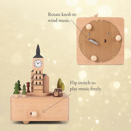 Vista 5 de Cottage Garden Big Ben - Figura musical de madera de madera de haya, 6 pulgadas