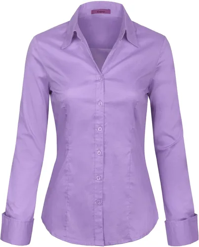 Vista 20 de KOGMO Camisas de manga larga con botones para mujer, blusa de trabajo de oficina (S-3X)