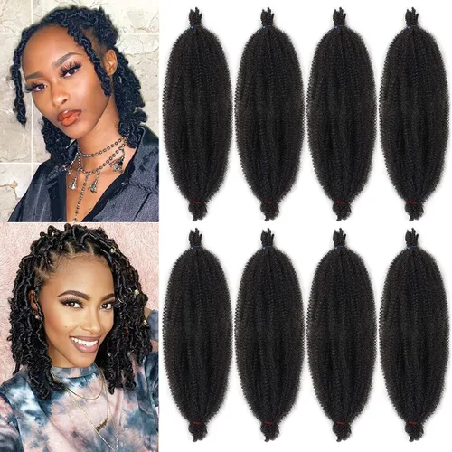 Vista 75 de Cabello de Envoltura Pre-Esponjado de 8 Pulgadas, 3 Paquetes, Cabello Afro Twist Pre-Separado Elástico para Locs, Cabello Afro Twist Negro Natural