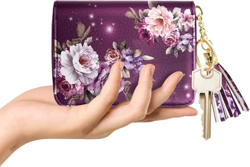 Vista 3 de Billetera pequeña para tarjetas de crédito RFID con purpurina linda para mujer