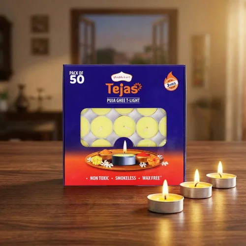 Vista 6 de Shubhkart Tejas - Juego de 50 velas Ghee de alta calidad, sin humo, sin cera, para salas de oración, meditación, hogar, eventos festivos, bodas