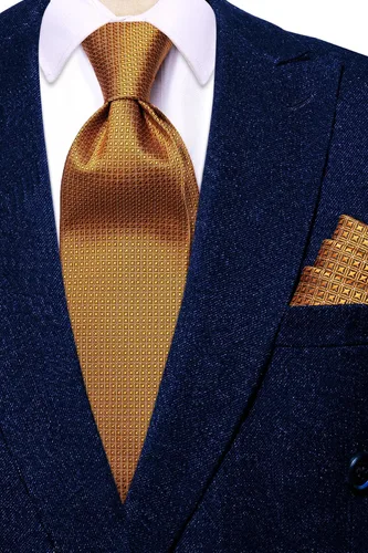 Vista 252 de Hi-Tie Corbata clásica de cachemira para hombre con pañuelo y gemelos a cuadros