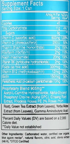 Vista 4 de FOCUSAID Energy Blend Bebida nootrópicos para combustible cerebral Alpha-GPC, GABA, complejo B, yerba mate, té verde 100% limpio 100 mg