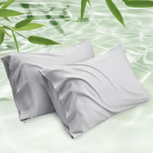 Vista 14 de Bedsure Fundas de almohada de tamaño estándar, fundas de almohada refrescantes, rayón derivado de bambú, color gris oscuro, juego de 2, fundas