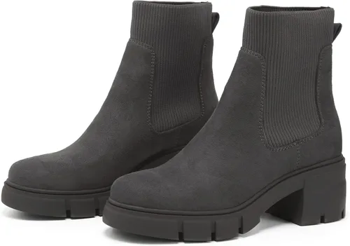 Vista 7 de REDTOP Botas Chelsea elásticas para mujer, tacón grueso, plataforma, suela de lengüeta, botines al tobillo