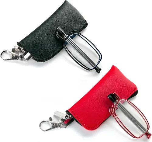 Vista 12 de Paquete de 3 lentes de lectura plegables con llavero, bolsas compactas, para mujeres y hombres, bloqueo de luz azul, bisagra de resorte, lectores