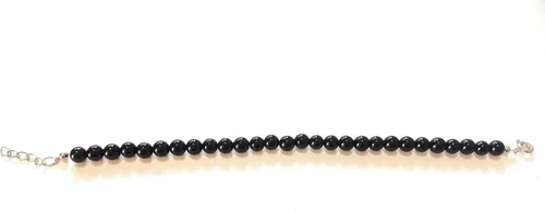 Vista 5 de Juego de collar y pulsera de cuentas graduadas de ónix negro natural, cuentas redondas lisas, cierre de anillo de primavera de plata esterlina, 20