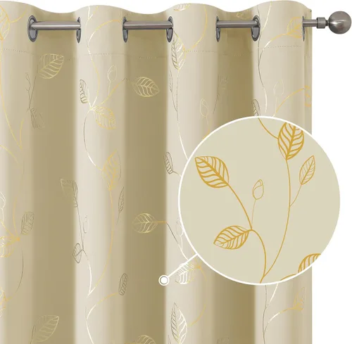 Vista 18 de BUHUA Cortinas pequeñas para ventana de 36 pulgadas de largo, 2 paneles, cortinas opacas con elegantes ramas de árbol plateadas, cortinas de bloqueo