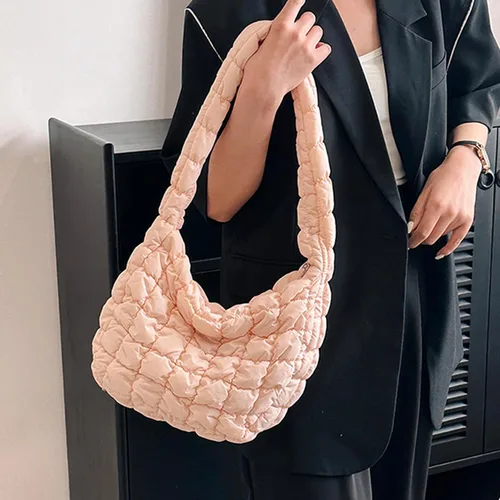 Vista 2 de Bolsa acolchada para mujer, bolsa de hombro acolchada, bolso grande tipo hobo ligero, de nailon acolchado