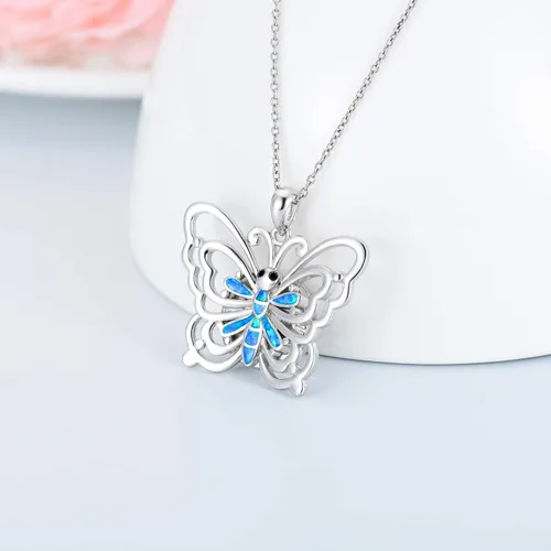 Vista 2 de Collar con medallón con diseño de libélula de abeja y búho de mariposa para cualquier foto
