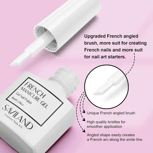 Vista 3 de SAVILAND Esmalte de uñas de gel francés: 1 unidad de 0.3 fl oz de esmalte de gel blanco Easy French Smile Line en 5s Herramienta de uñas de punta
