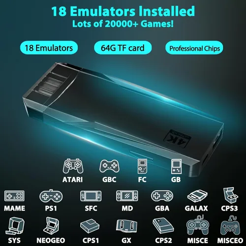 Vista 5 de New Retro Gaming Console,Video Games Built-in 20,000+Classic Games,15 Classic Emulators,4K HDMl Output and 2.4GHz Game Stick Pro,Plug & Play