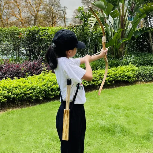 Vista 5 de Kids Bow and Arrow Set, 32 Inch Archery Set Handmade Wooden Toy Bow and Arrow for Kids 4-6 8-12, Cosplay Game Costume Prop Play, 1 Bows 1 Quivers
