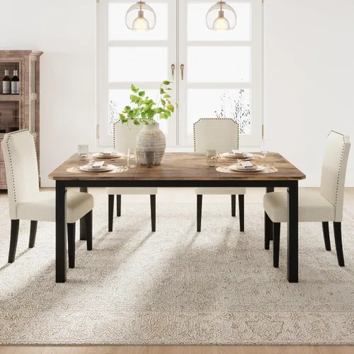 Vista 12 de Garvee Mesa de comedor de 63 ″ para 4-6 personas para comedor, negra