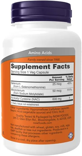 Vista 3 de Suplemento de NOW Foods NAC, acetil cisteína, 0.02 oz, 1