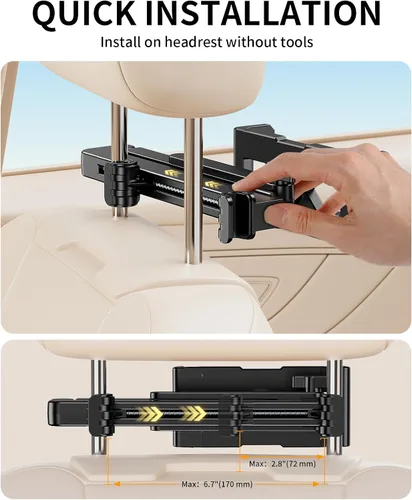 Vista 5 de Soporte para tablet para reposacabezas de automóvil [brazo de extensión resistente 3 en 1] Soporte ajustable para iPad para asiento trasero