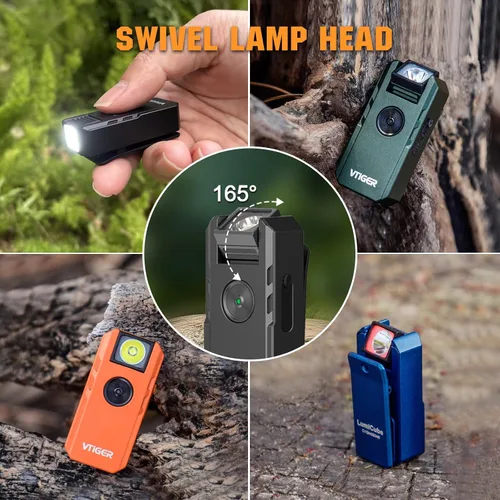 Vista 3 de VTIGER C1 Linterna EDC Recargable con Clip, Luz de Clip de 1300 Lúmenes Potente Portátil Mini con Clip Giratorio, Multi-Modo, IPX6 Resistente al