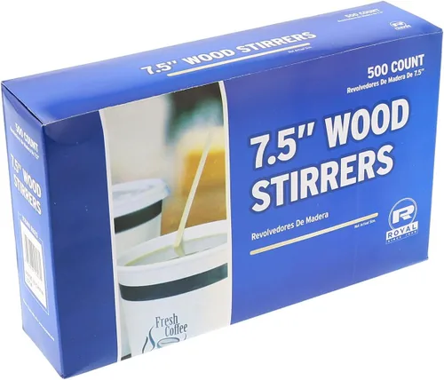 Vista 4 de Royal Agitadores de café de madera de 7.5 pulgadas, caja de 5000