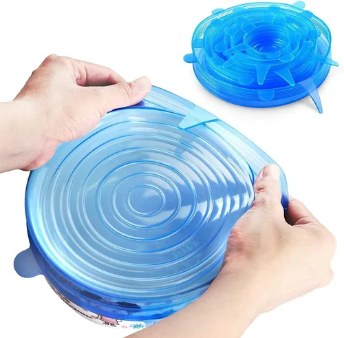 Vista 8 de Tapas elásticas de silicona, tapas elásticas duraderas y ecológicas Cubierta reutilizable resistente al calor de varios tamaños para cuenco