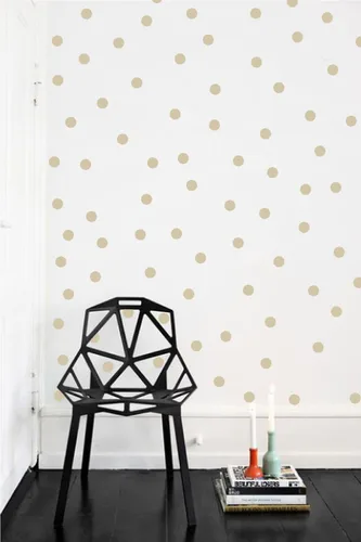 Vista 2 de Adhesivos decorativos de vinilo para pared, diseño de círculos de lunares, fácil de despegar y pegar, adhesivos decorativos extraíbles para Beige