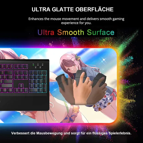 Vista 5 de Large RGB Anime Girl Sexy Mouse Pad Gaming Mousepad LED Mause Pad Gamer Mouse Carpet XXL Mause Pad PC Desk Pad Rug 35.43 inch x15.74 inch