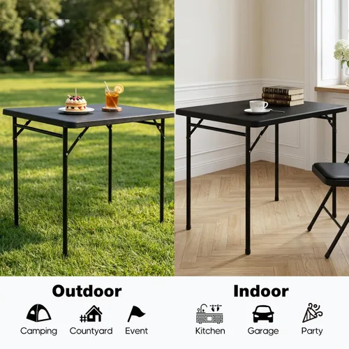 Vista 5 de Mesa plegable rectangular de 3 pies para todas las ocasiones, mesa plegable con mesa de polietileno de alta densidad y patas de acero, mesa plegable
