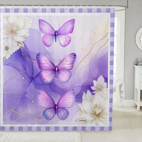 Vista 29 de Butterfly Shower Curtain Bohemian Bathroom Shower Curtain Set for Kids Adult Sun Moon Bath Curtain Yellow Butterfly Waterproof Curtains Room Decor