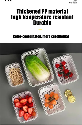 Vista 6 de Contenedores de almacenamiento de frutas y verduras para refrigerador, 6 piezas/3 juegos de contenedores para mantener frescos y conservadores