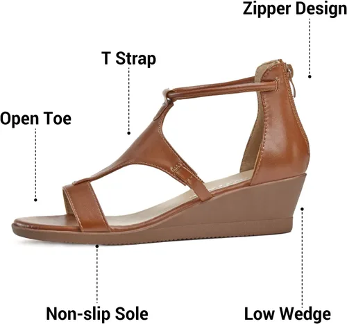 Vista 2 de TINSTREE Women Wedge Sandal Comfort Ankle Strap Heeled Sandal Open Toe Sandals with Zipper