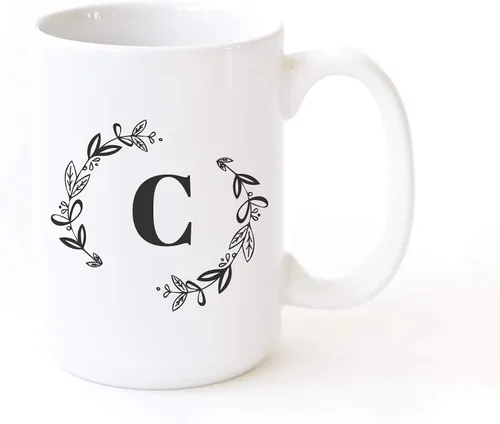 Vista 13 de The Cotton & Canvas Co. Botánico personalizado monograma inicial letra A taza de café porcelana cerámica taza de café para ella, para él