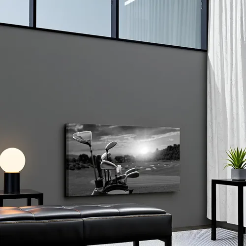 Vista 3 de LevvArts Lienzo de golf en blanco y negro para pared, campo de golf al atardecer, paisaje, pintura, impresión de golf, deportes, arte decorativo