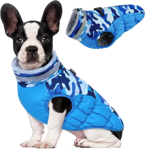 Vista 64 de Lelepet Abrigo cálido para perro, abrigo de invierno para perro, chaqueta impermeable para perros con arnés integrado reflectante de forro polar