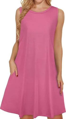 Vista 31 de elescat Vestidos de verano para mujer 2025, vestido casual de playa sin mangas con estampado floral, tipo camiseta, suelto y con bolsillos