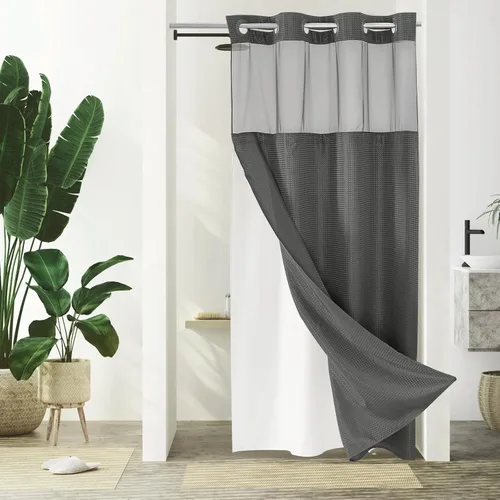 Vista 21 de Gibelle: cortina de ducha pequeña para baño de 36x74, cortina de ducha de punto gofre con juego de forro de tela a presión, no necesita ganchos