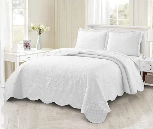 Vista 8 de BOREA home collection Juego de colcha ultrasónica de 3 piezas tamaño Queen, juego de cubrecama color crema, edredón Queen ligero, juego de ropa