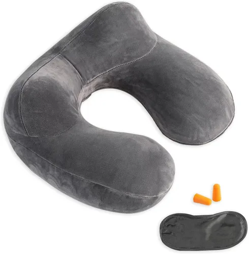 Vista 10 de Almohada inflable de viaje, soporte de almohada para el cuello para viajes, aviones, automóviles y oficinas con bolsa de transporte compacta, funda