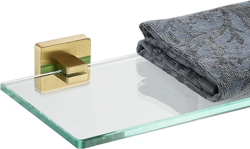 Vista 11 de JQK Estante de baño de vidrio dorado, vidrio templado para almacenamiento en la ducha de 8 por 5 pulgadas, acero inoxidable 304 dorado cepillado