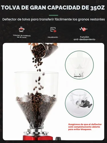 Vista 4 de Huanyu Molinillo de café con rebabas planas, gran capacidad de 35 onzas