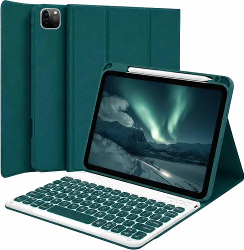 Vista 13 de Funda de teclado retroiluminada para iPad de 9.7 pulgadas 2018 (6ª generación) / iPad 2017 (5ª generación) / iPad Air 2/1, teclado inalámbrico Negro