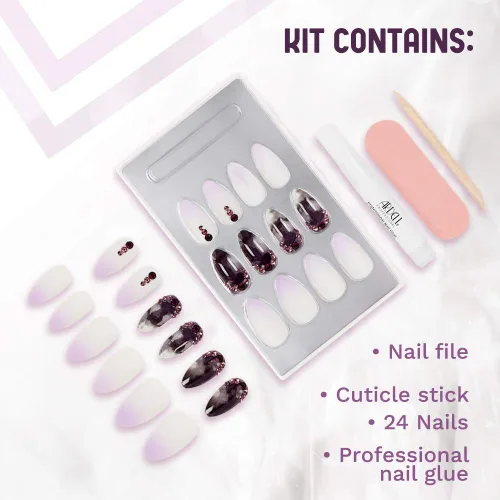Vista 6 de Ardell Nail Addict - Juego de uñas artificiales premium, mármol morado degradado