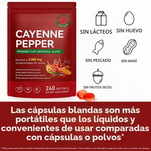 Vista 5 de Suplemento de cápsulas blandas de pimienta de cayena, rico en vitamina E D3+K2 y extractos de semilla de uva, espino, remolacha y otros, apoya