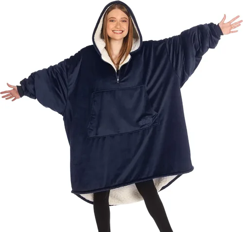 Vista 25 de THE COMFY Original - Manta de forro polar de microfibra con forro sherpa, diseño de gran tamaño con capucha y bolsillo de Shark Tank