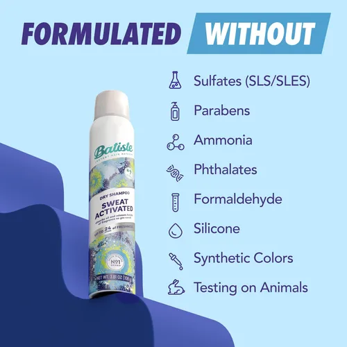 Vista 3 de Batiste Champú seco activado por el sudor, neutraliza el olor hasta 24 horas y evita la acumulación de sudor en el cabello, champú sin agua, 3.81