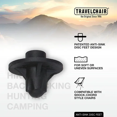 Vista 3 de Travel Chair Juego de 4 pies de disco antideslizantes para sillas de campamento con cordón de choque, mejoran la estabilidad en superficies blandas
